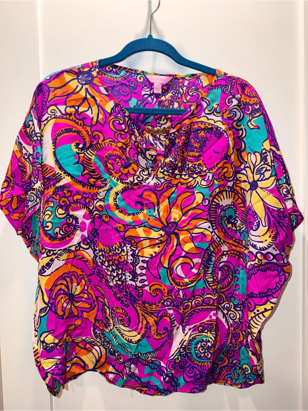 Lilly Pulitzer Bright Pink & Teal Paisley Floral Top